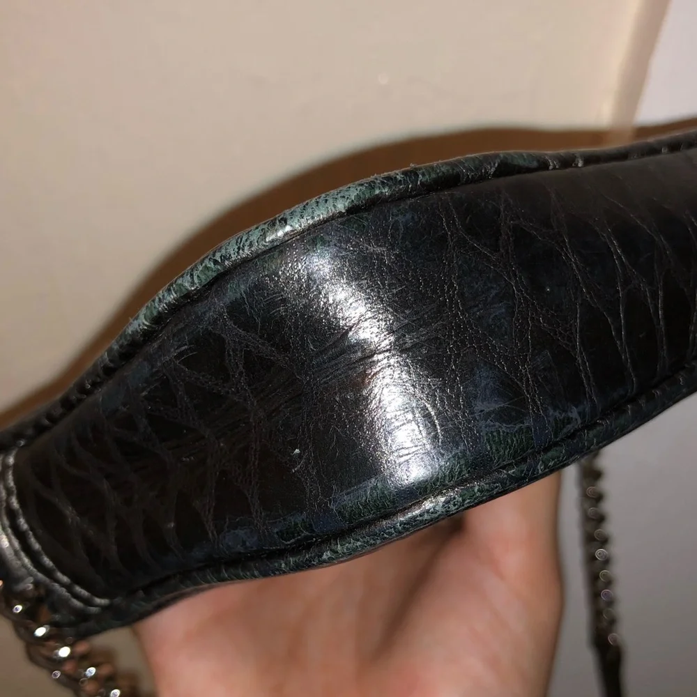 Michael Kors Black Faux Snakeskin Crossbody Bag with Silver Chain